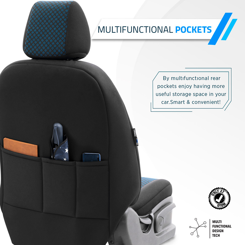 Universele Stoffen Stoelhoezenset 'Attraction' Zwart/Blauw - 11-delig - geschikt voor Side-Airbags
