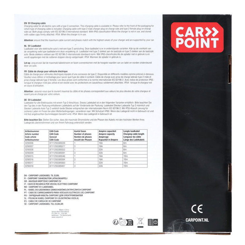 Carpoint Laadkabel Elektrische Auto Type2>2 32A 1-Fase 6-meter