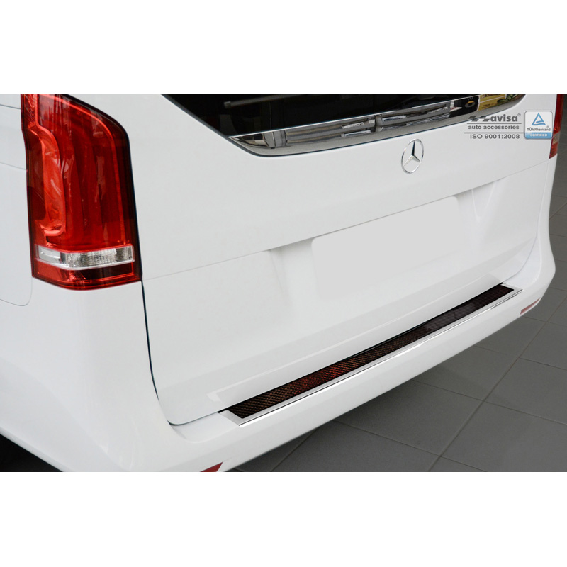RVS Achterbumperprotector 'Deluxe'  Mercedes Vito W447 2014-2019 & Facelift 2019- Chroom/Rood-Zwart Carbon