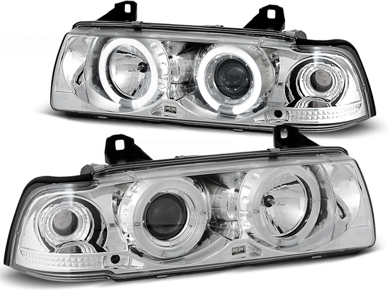 Faros BMW E36 coupe Angel Eyes cromo