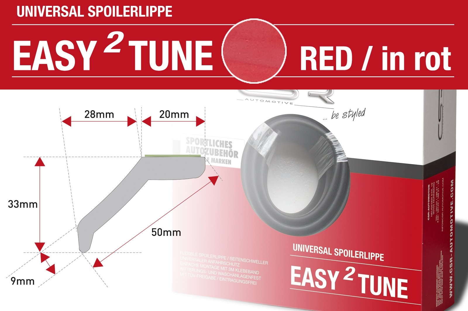 Easy 2 Tune Onder / Spoiler Lip Rood Universeel