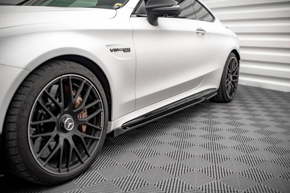 Zijskirts V.2 Mercedes AMG C63 Coupe W205 FL Maxton Glans Zwart