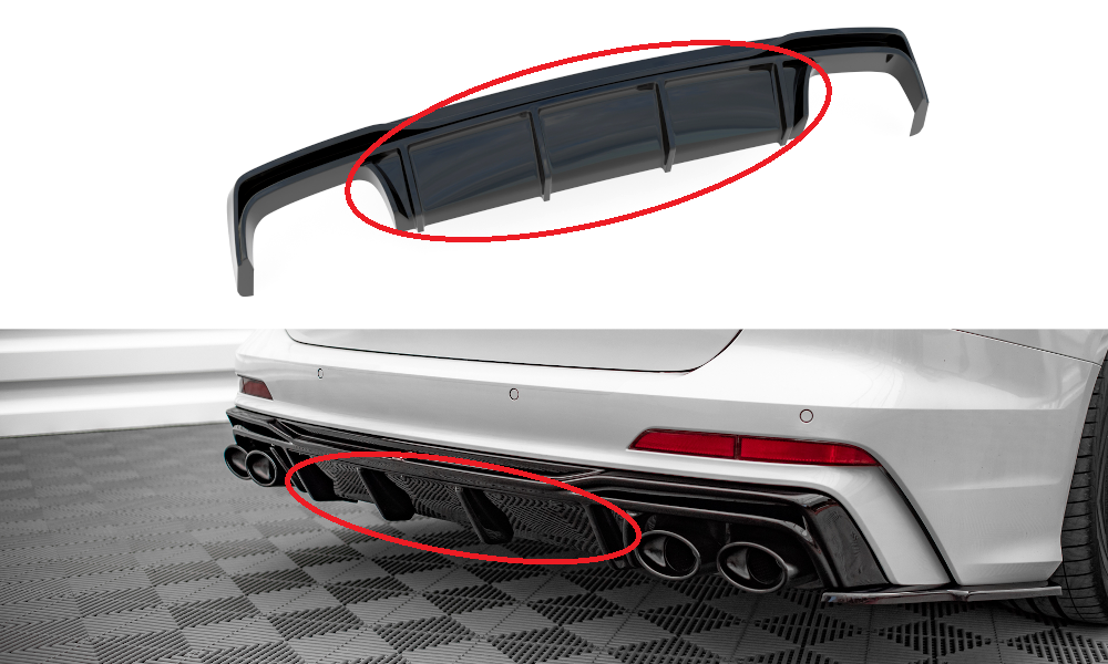 Afdek klep voor Diffuser Audi S6 / A6 S-Line C8 Maxton Glans Zwart (trekhaakkap)