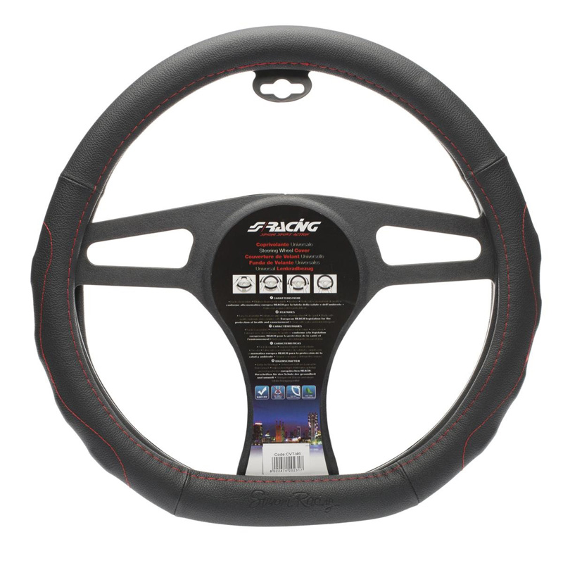 Simoni Racing Stuurwielhoes Compe - Zwart Eco-Leder + Rode Stiksels - 37-39cm