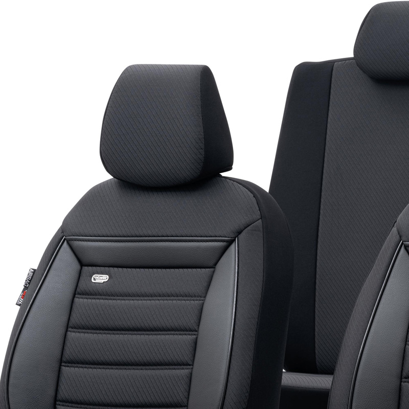 Universele Stoffen Stoelhoezenset 'Prestige' Zwart/Antraciet - 11-delig - geschikt voor Side-Airbags