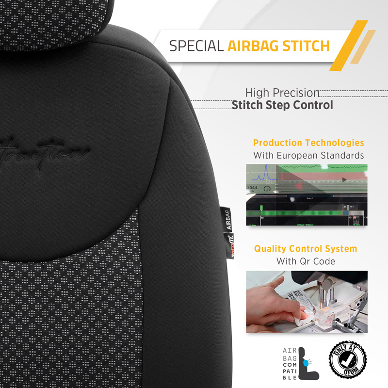 Universele Stoffen Stoelhoezenset 'Attraction' Zwart/Grijs - 11-delig - geschikt voor Side-Airbags