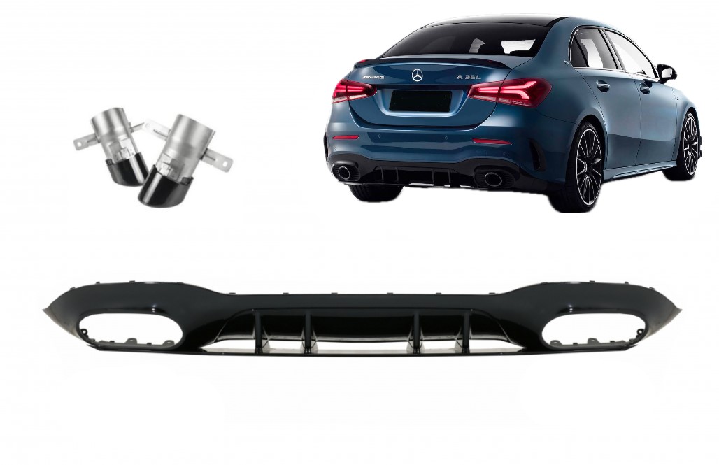 Achterdiffusor Mercedes A-Class V177 Sedan (2018-..) zwart sierstukken
