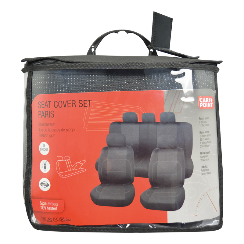 Carpoint Stoelhoesset Universeel Paris 9-Delig - Zwart/Grijs