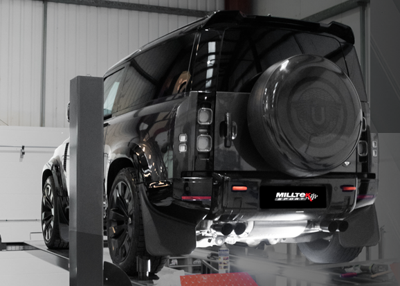 Land Rover Part. Filter-back Defender 110 5.0 V8 Milltek Twin GT-90 Brushed Titanium Trims