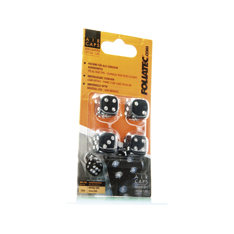 Foliatec AirCaps ventieldoppenset Crystal Cube zwart - 4 stuks