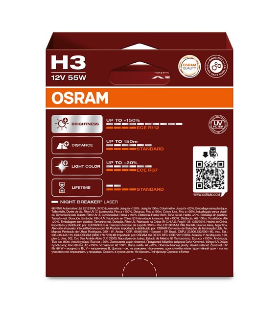 Osram Night Breaker Laser Halogeen lampen - H3 - 12V/55W - set à 2 stuks