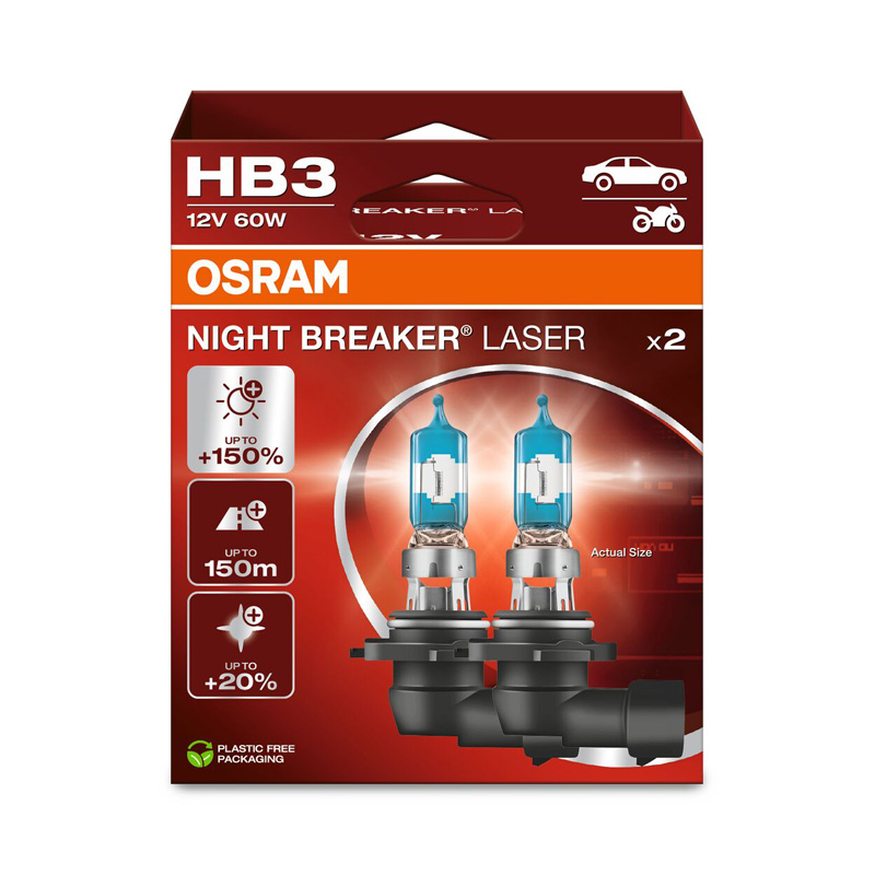 Osram Night Breaker Laser Halogeen lampen - HB3 (9005) - 12V/60W - set à 2 stuks