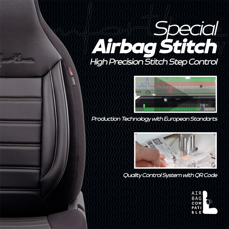Universele Leder/Stoffen 'CityBug' Stoelhoezenset 'Comfortline' Zwart/Grijs - 9-delig - geschikt voor Side-Airbags