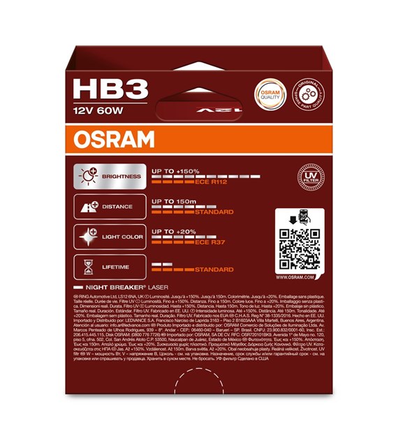 Osram Night Breaker Laser Halogeen lampen - HB3 (9005) - 12V/60W - set à 2 stuks
