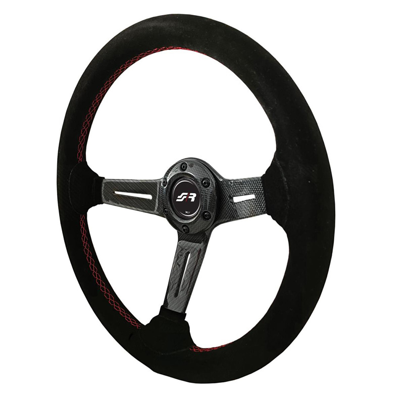 Simoni Racing Universeel Sportstuur Tommi - Carbon - Zwart Suède + Rode Stiksels - Diameter 350mm