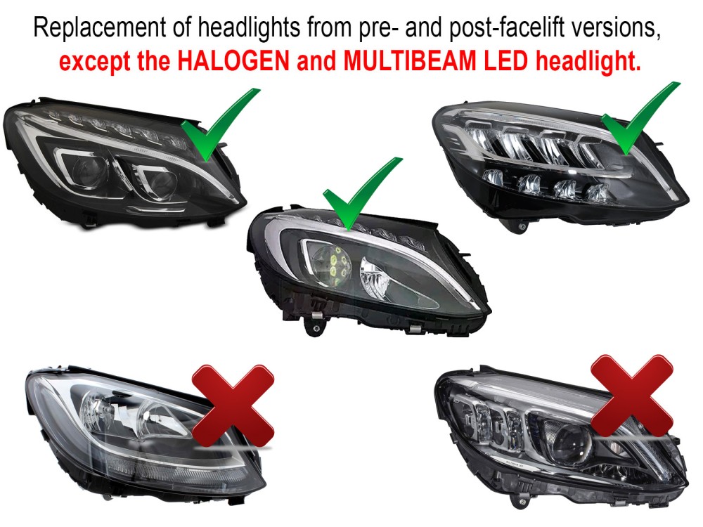 Koplampen Mercedes C-Klasse W205 FULL-LED Tube Zwart