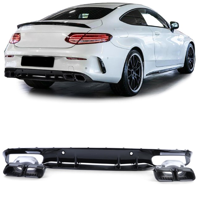 Diffusor Mercedes C205 A205 Coupe / Cabrio 15-19 C63 Design Zwart