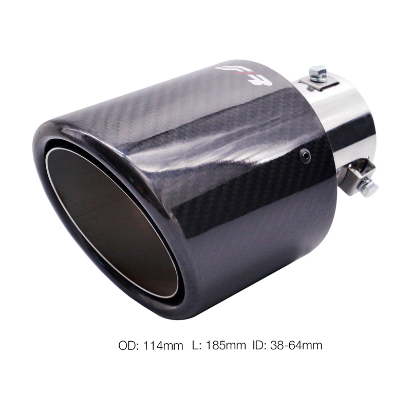Simoni Racing Uitlaatsierstuk Rond/Schuin Glanzend-Carbon+RVS - Ø114xL185mm - Montage 38-63mm