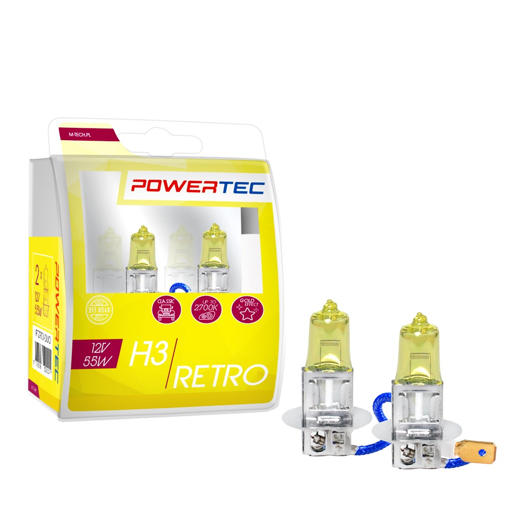 Geel Powertec Retro Yellow H3 12V DUO 3200K lampen