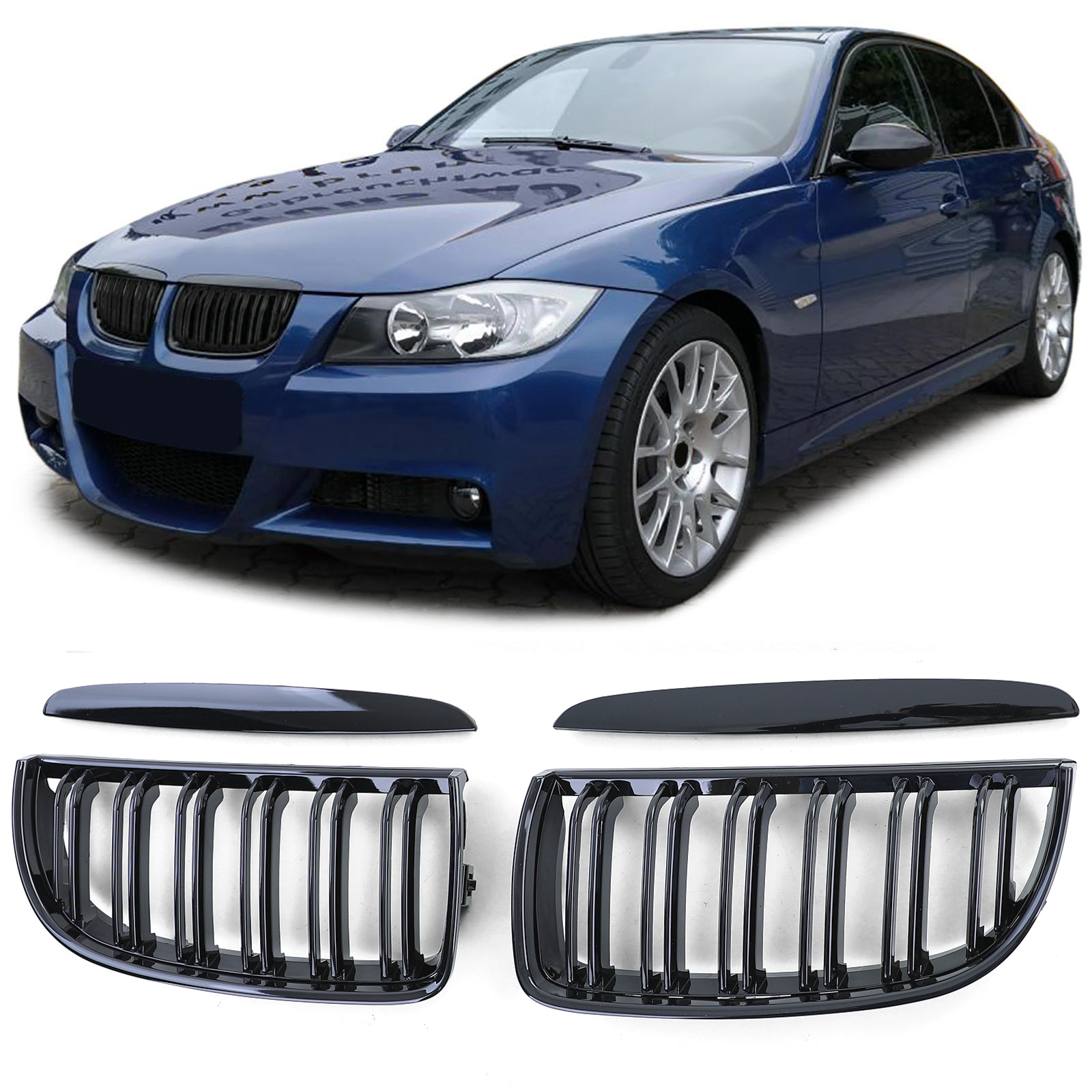 Grill Nieren BMW E90/91 Zwart M3/Motorsport Stripes 05-08