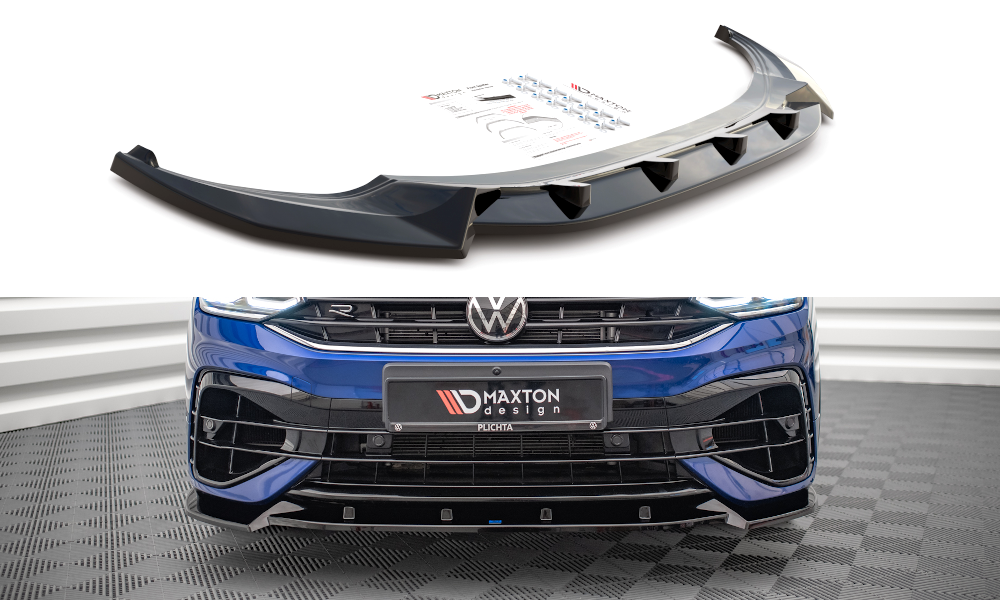 Voorspoiler V.2 VW Tiguan R MK2 Facelift Maxton Glans Zwart