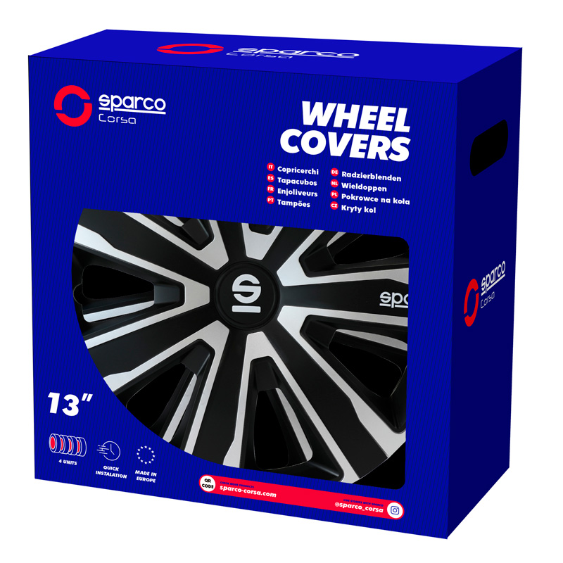 Sparco Wieldoppen Palermo - 16-inch - Zilver/Zwart - Set van 4 stuks