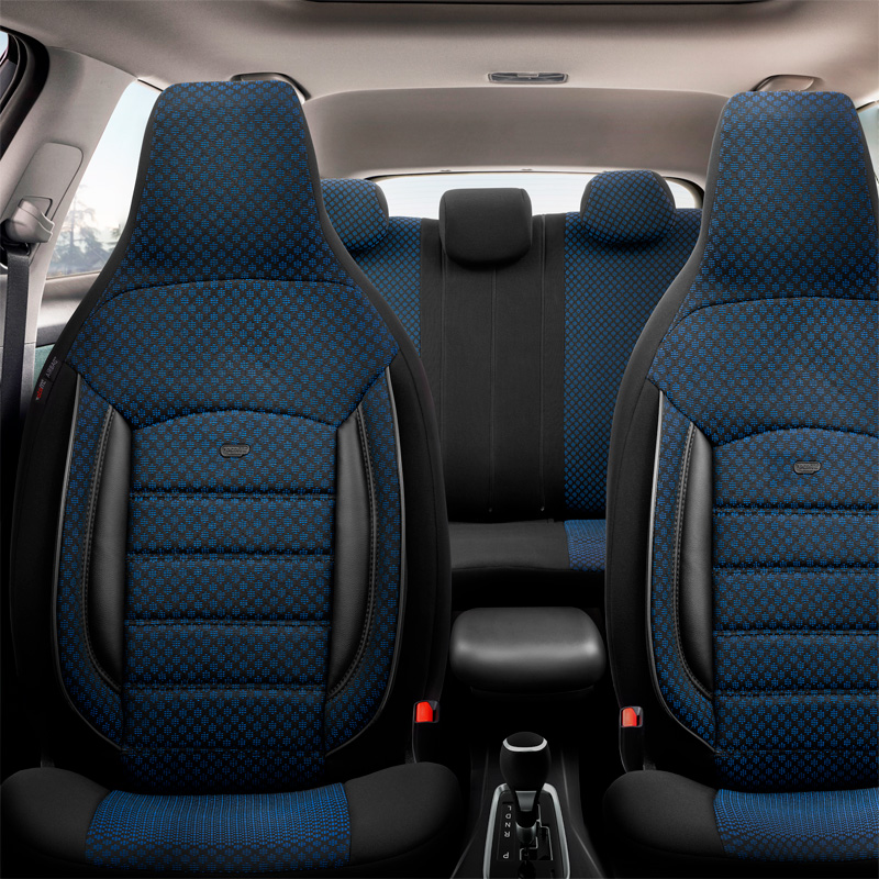Universele Stoffen 'CityBug' Stoelhoezenset 'Sport Plus' Zwart/Blauw - 9-delig - geschikt voor Side-Airbags