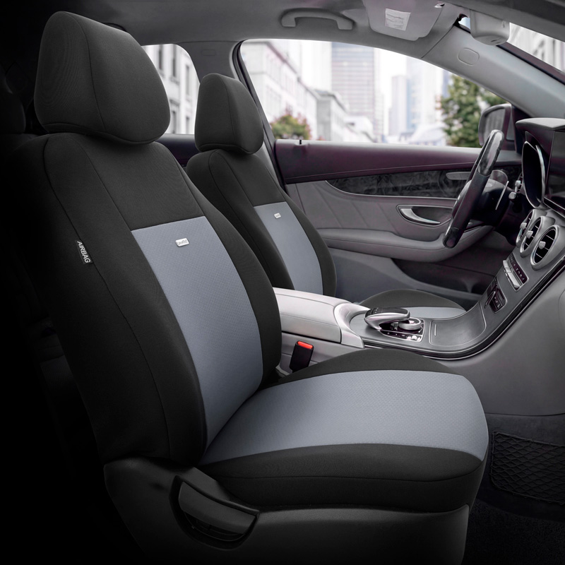 otoM Universele Stoffen Stoelhoezenset 'SelectedFit Flex' Zwart/Grijs - 10-delig - geschikt voor Side-Airbags