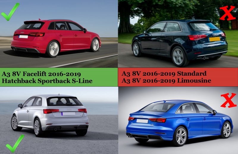 Audi A3 8V Sedan Facelift (2012-up) Achterbumper Diffuser + Tips