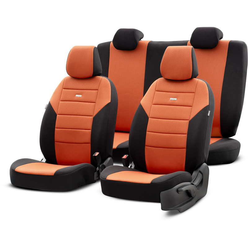 otoM Universele Stoffen Stoelhoezenset 'SelectedFit One' Zwart/Camel - 10-delig - geschikt voor Side-Airbags