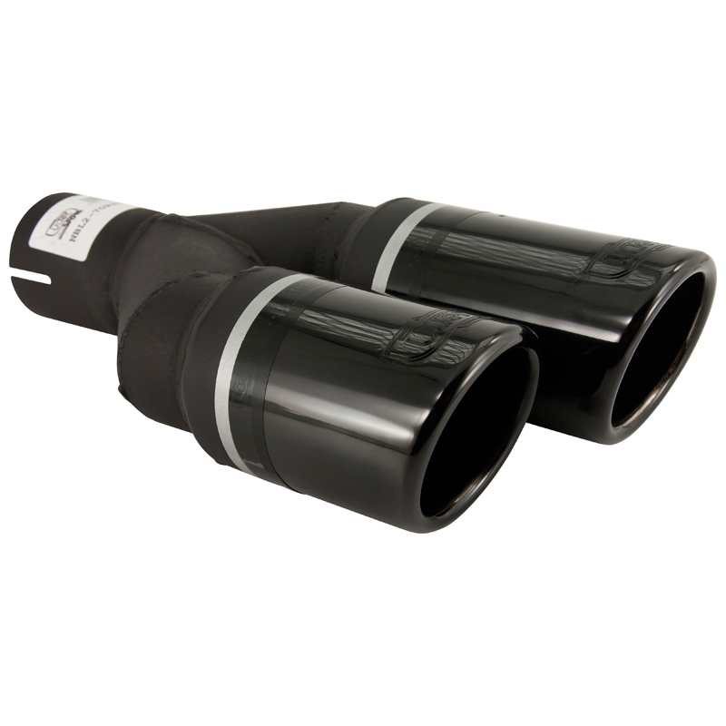 Ulter Sport Uitlaatsierstuk (links) - Dubbel Rond Ø70mm - Lengte 200/180mm - Montage ->50mm - RVS Zwart