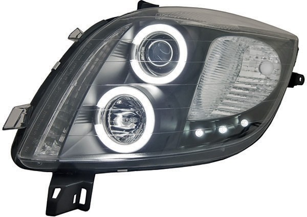 Faros Toyota Yaris Angel Eyes clear black 06-09