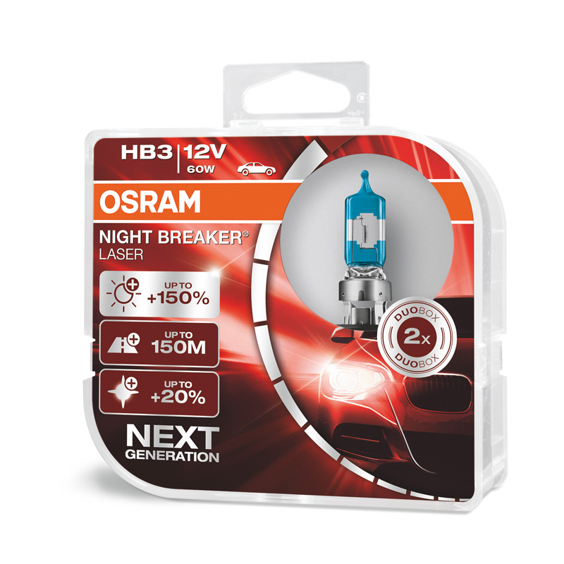 Osram Night Breaker Laser Halogeen lampen - HB3 (9005) - 12V/60W - set à 2 stuks