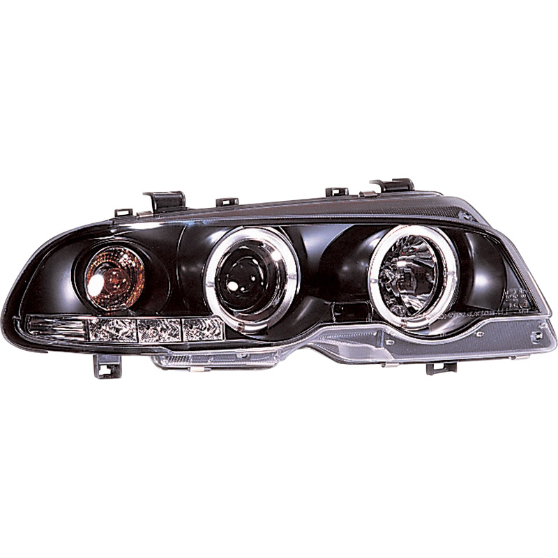 Set Koplampen  BMW 3-Serie E46 Coupe/Cabrio 1999-2002 - Zwart - incl. Angel-Eyes & Stelmotor