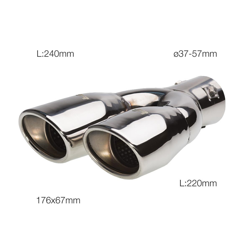 Simoni Racing Uitlaatsierstuk Dubbel Ovaal/Schuin RVS - 167x67xL220mm - Montage 37->57mm - Rechts