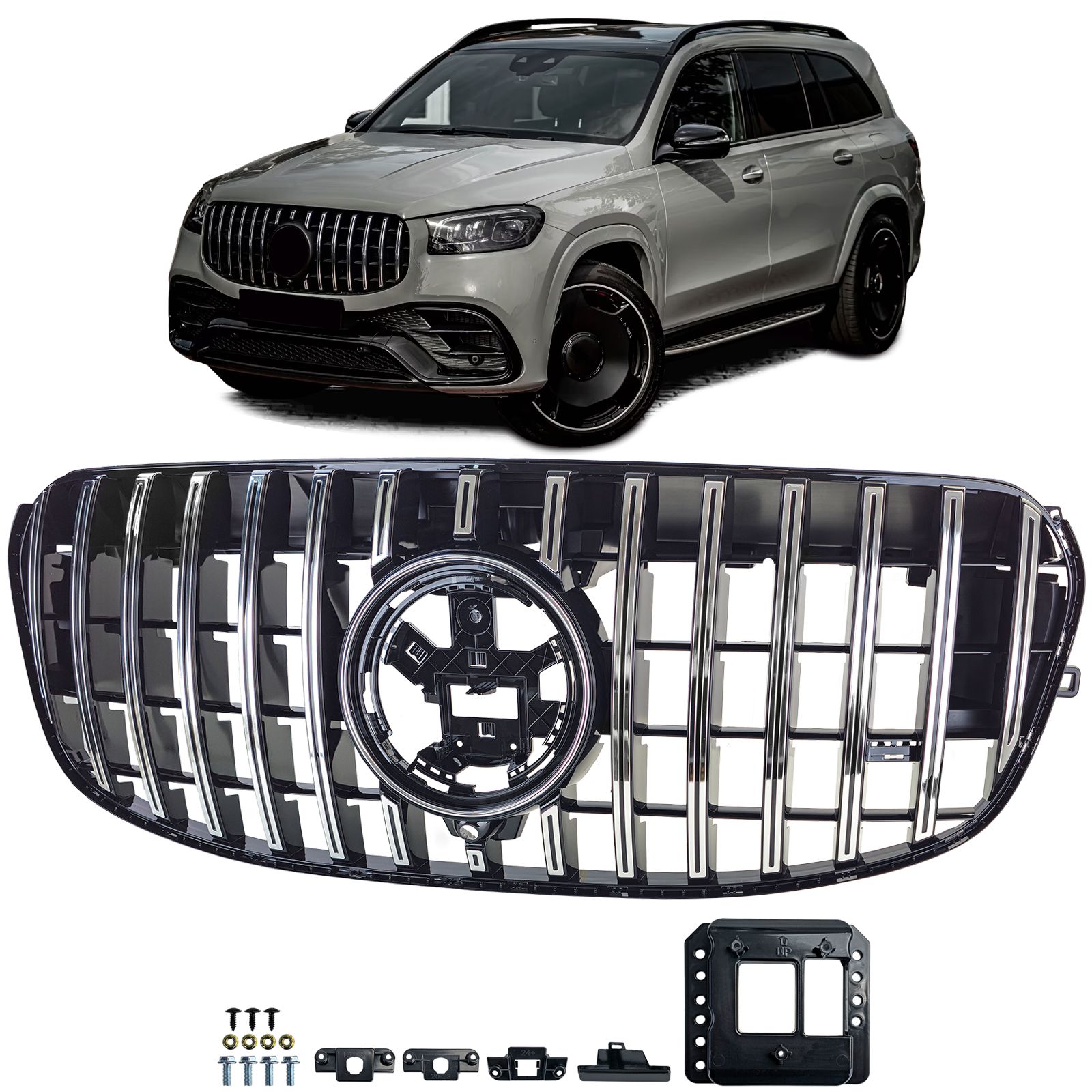 Grill Mercedes GLS X167 FL 23-.. Glans Zwart / Chroom