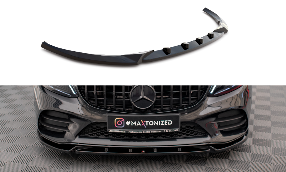Voorspoiler V.2 Mercedes C Klasse AMG Line & C43 AMG W205 / C205 Facelift Maxton Glans Zwart