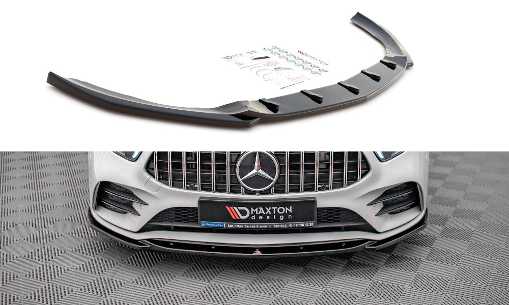Voorspoiler V.5 Mercedes A Klasse W177 A35 AMG/AMG Line Glans Zwart