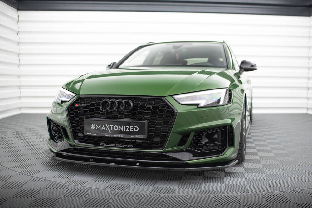Voorspoiler V.1 Audi RS4 B9 Maxton Glans Zwart