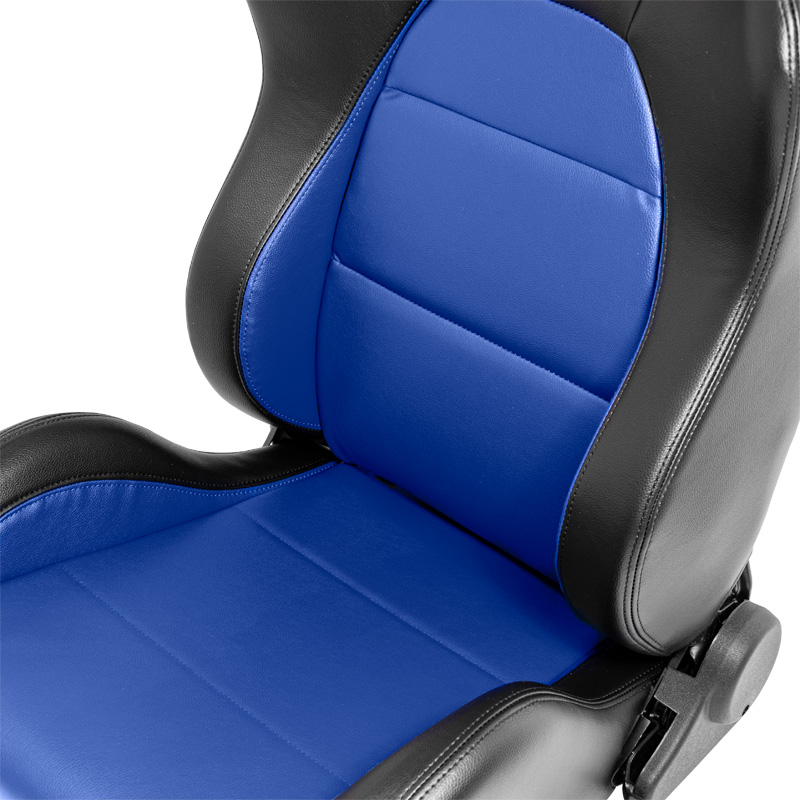 Sportstoel 'Eco' - Zwart/Blauw Kunstleder - Linkerzijde verstelbare rugleuning - incl. sledes