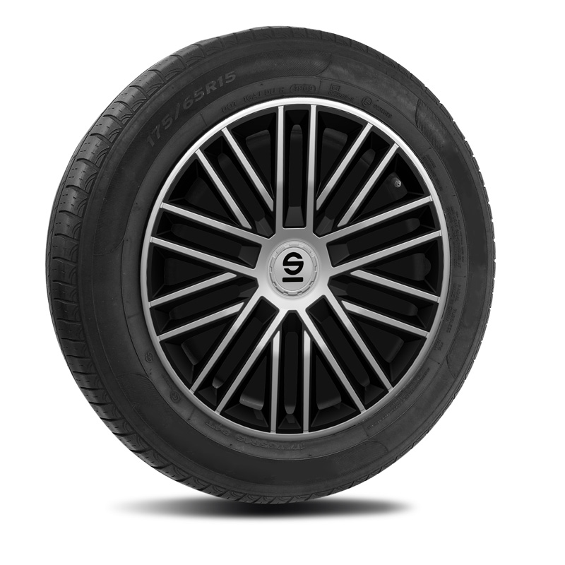 Sparco Wieldoppen Bergamo - 16-inch - Zilver/Zwart - Set van 4 stuks
