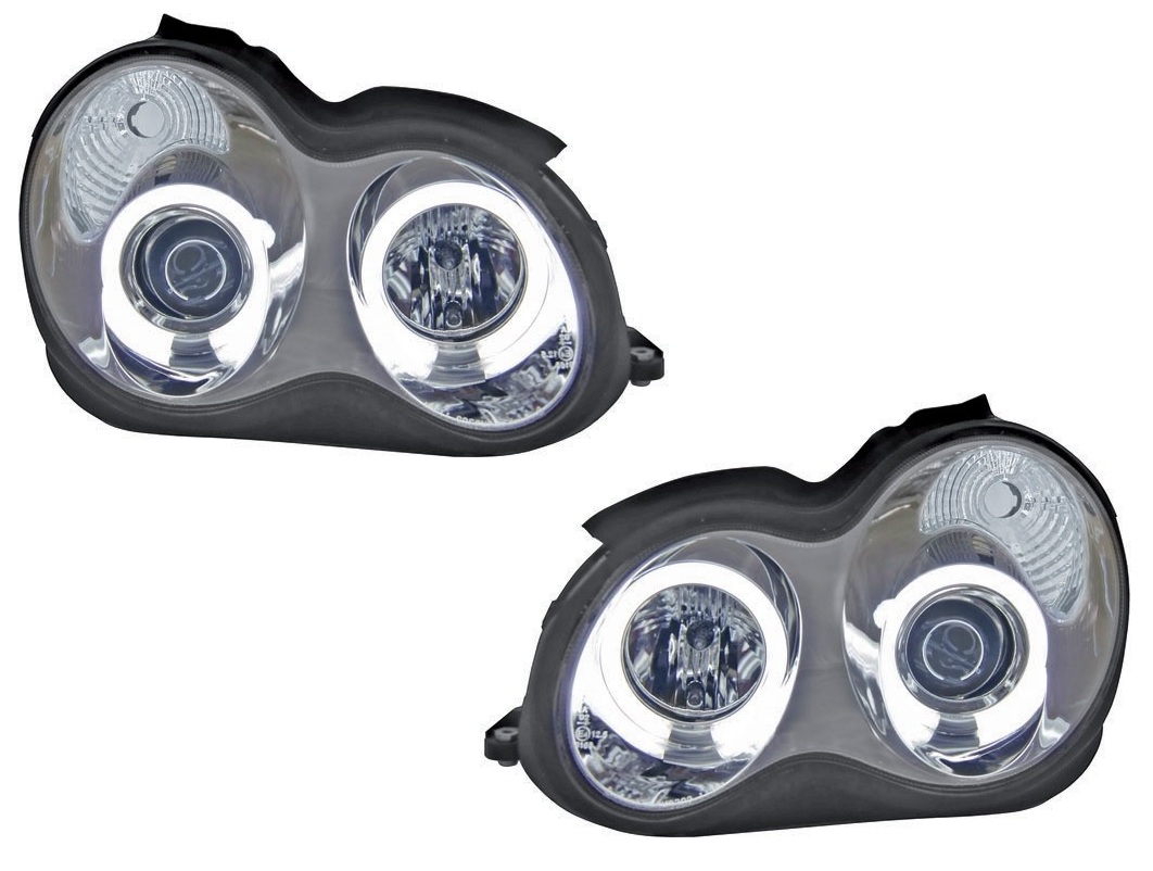 Faros Mercedes W203 00-07 h1+h1 Angel Eyes CCFL chome