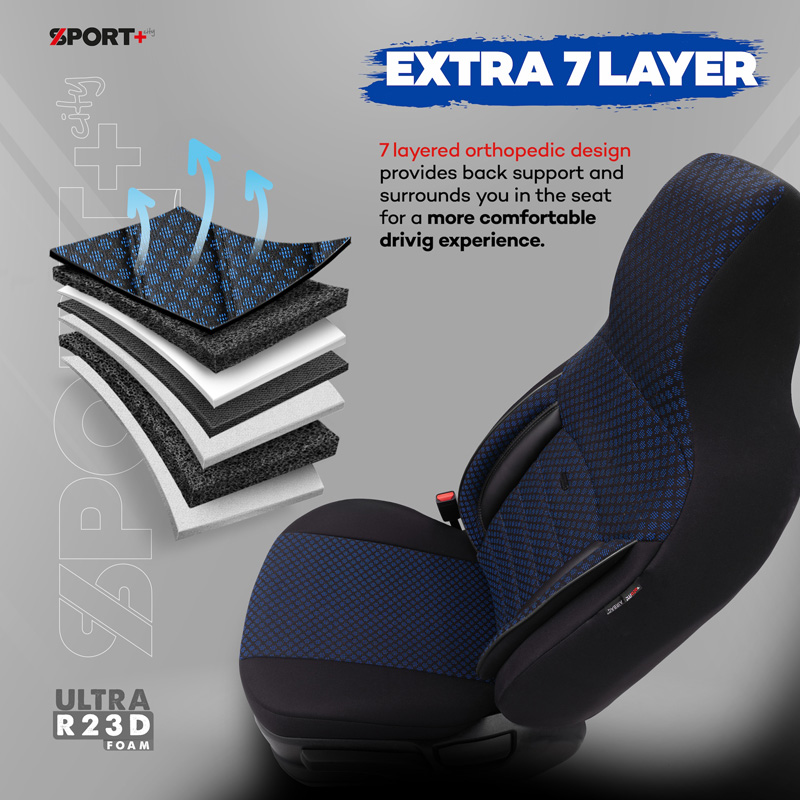 Universele Stoffen 'CityBug' Stoelhoezenset 'Sport Plus' Zwart/Blauw - 9-delig - geschikt voor Side-Airbags