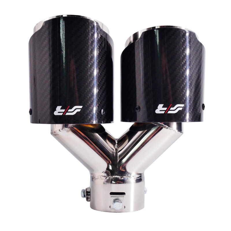 Simoni Racing Uitlaatsierstuk Dubbel Links Rond/Schuin RVS & Carbon - Ø102xL215-230mm - Montage ->40-63mm