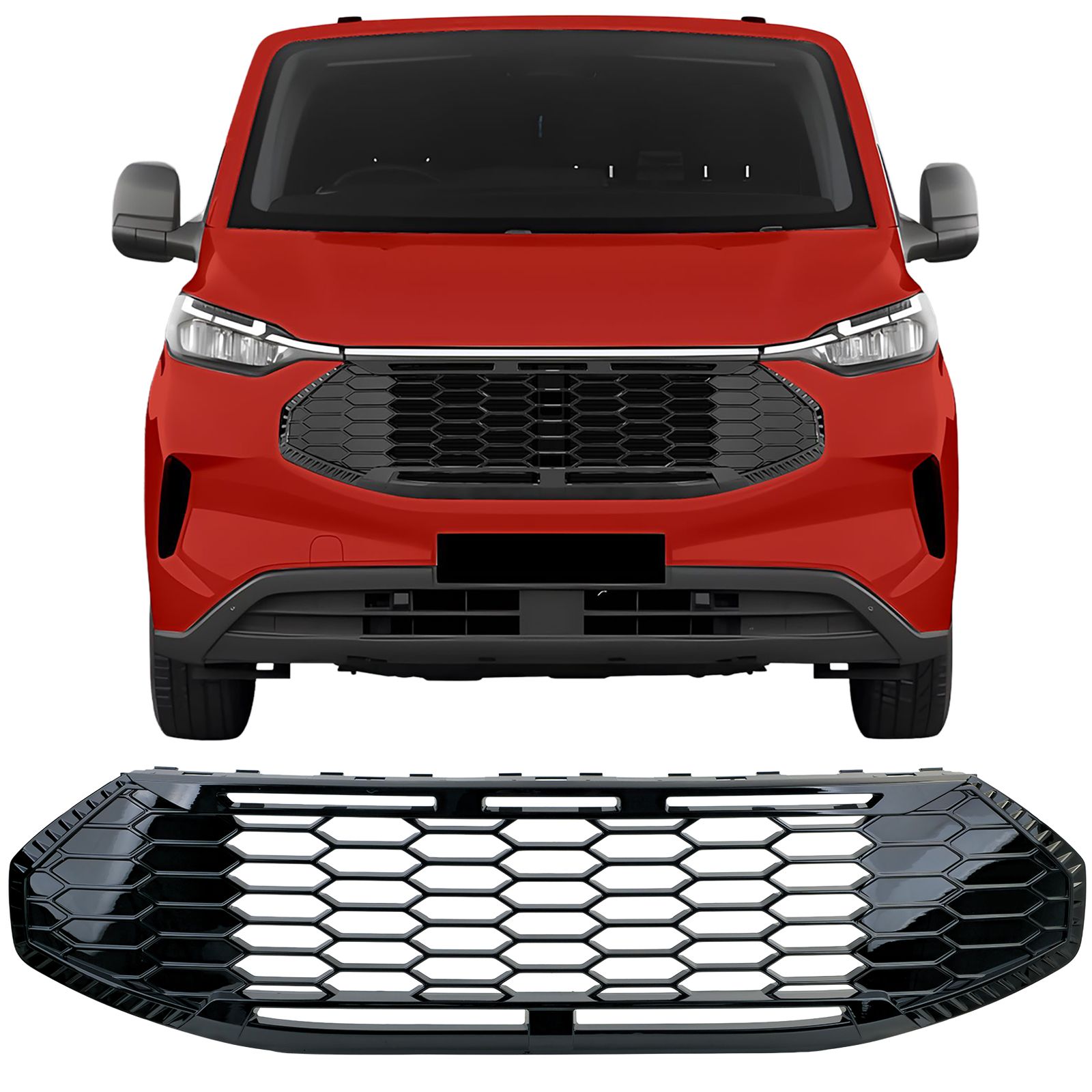 Grill zwart glans Ford Tourneo / Transit Custom vanaf 2023 Glans Zwart