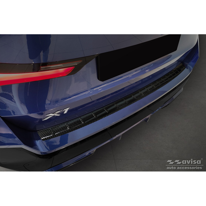 Echt 3D Carbon Achterbumperprotector  BMW X1 met M-Pakket (U11) 2022- 'Ribs'