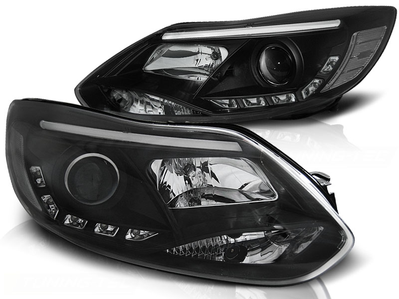 Headlights DRL-Look Ford Focus III 2011- black + Motor