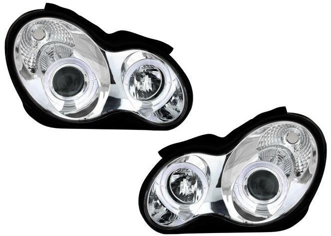 Faros Mercedes W203 Angel Eyes cromo