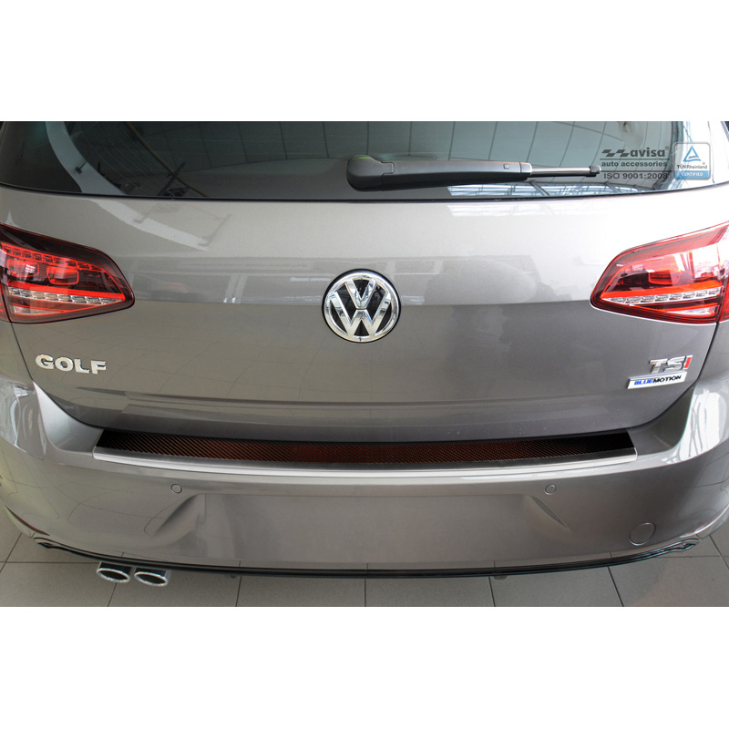 RVS Achterbumperprotector 'Deluxe'  Volkswagen Golf VII HB 3/5-deurs 2012-2019 Chroom/Rood-Zwart Carbon