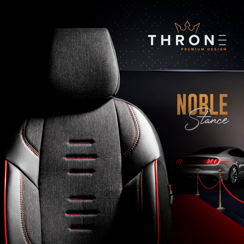 Universele Linnen/Leder/Stoffen Stoelhoezenset 'Throne' Zwart/Grijs/Rood - 11-delig - geschikt voor Side-Airbags
